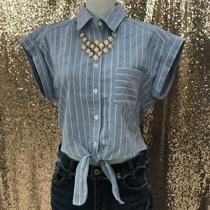 Blue, button down crop top